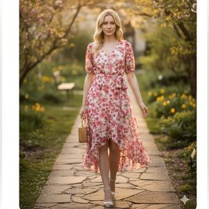 NWT INC INTERNATIONAL CONCEPTS
Chiffon Floral High-Low Midi‎ Dress size 14